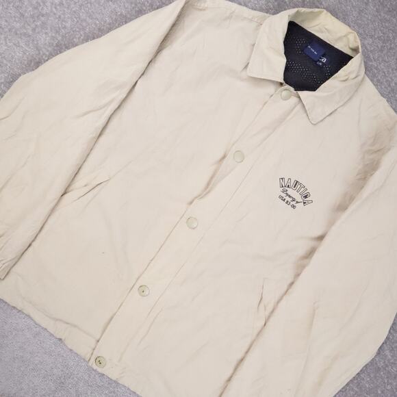 VTG 90s Nautica Snap Large Beige Long Sleeve Collared Windbreaker Jacket - Picture 12 of 15